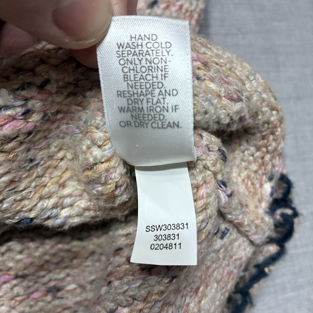 Pure Jill J. Jill Beige Marled Sweater Womens Medium Blanket Stitch Trim - Picture 7 of 12
